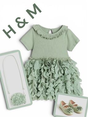 H & M 3Pc Mint Green Ruffly Dress, Shoes and Purse- Sz3T- Shoes- 7.5